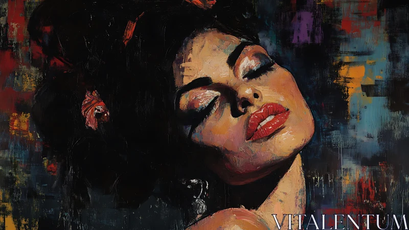 Portrait of woman with closed eyes in textured colors.