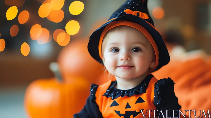 Little Pumpkin Wizard: Glowing Wonder in Halloween Spellbinding.