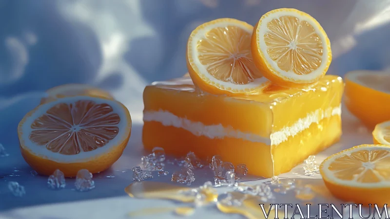 Lemon Cake with Citrus Slices and Crystalized Sugar.