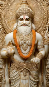 Divine marble deity sculpture with ornate golden relief halo.