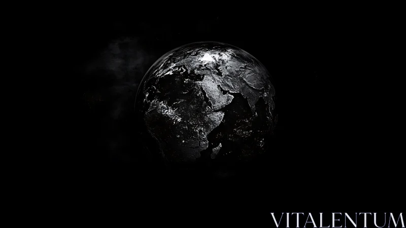 Monochrome planet Earth glows softly in deep space darkness.