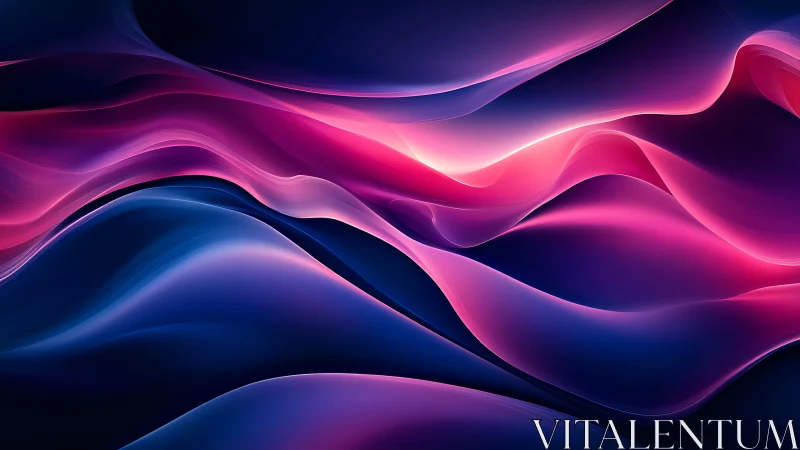 Neon light waves flow across a deep digital twilight space