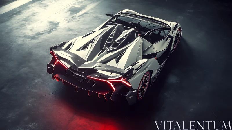 Angular hypercar rear view emphasizes aggressive aerodynamic sculpting