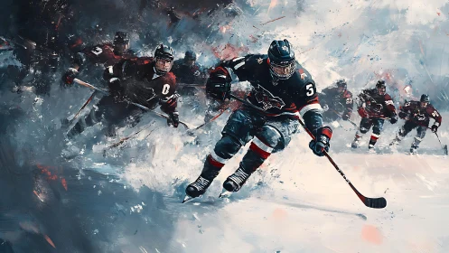 Hockey forward drives puck through sweeping painted motion