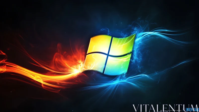 Windows style logo splits red fire and blue energy stream