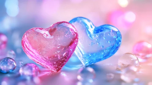 Glowing Crystal Hearts Shimmering in Pastel Light