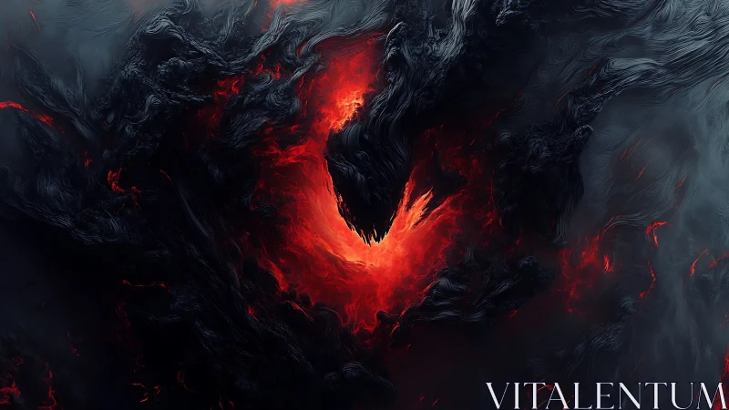 Dark abstract vortex with molten red central core form.