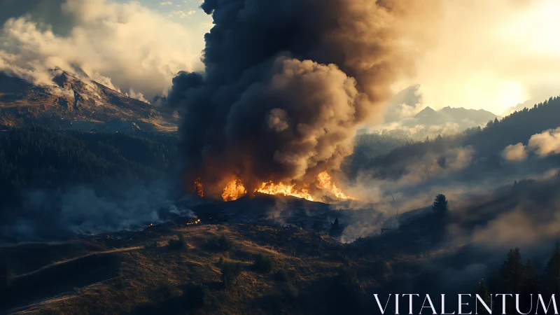 Wildfire's Dramatic Dance Through Forested Mountains.