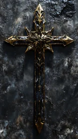 Gilded gothic cruciform relief with ornate baroque filigree detailing