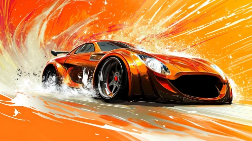 Molten orange supercar slicing through liquid sunlight.