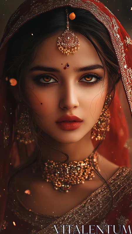 Regal bridal portrait glows with ornate golden elegance