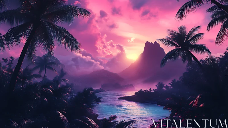 Tropical Paradise Sunset with Dramatic Peak