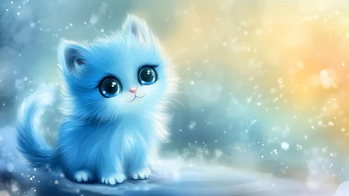 Fluffy Blue Kitten in Dreamy Winter Setting.