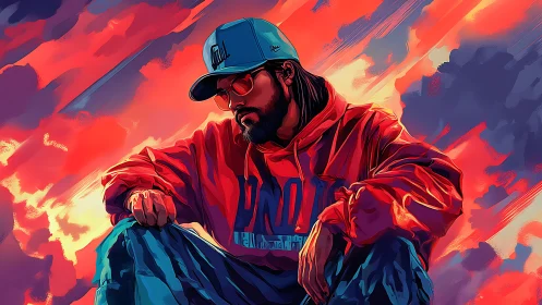 Relaxed streetwear style in bold sunset neon colors.