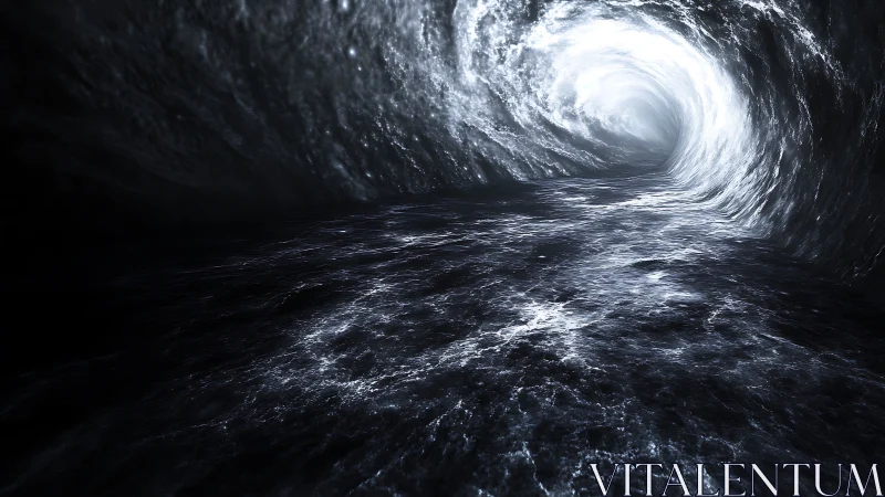 Mystical ocean tunnel glows softly with swirling silver waves