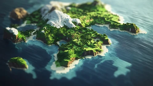 Verdant Archipelago: Tilt-Shift Isometric Terrain with Coastal Erosion