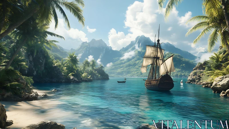 Majestic Tall Ship Sails Through Paradise Waters