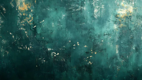 Textured Green Abstract Wall with Gold Accents, Modern Art Style.