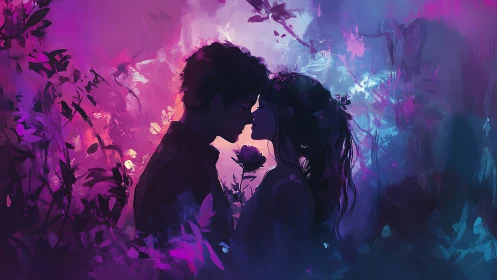 Silhouetted Couple in Neon Florals.