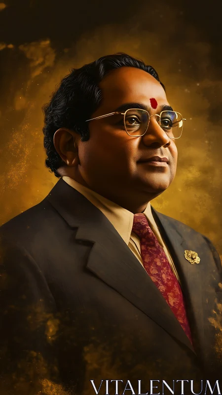Dignified Indian businessman portrait against golden backdrop