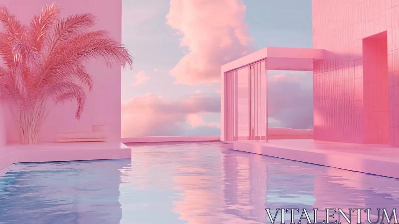 Minimalist Pink Architecture with Tropical Landscape.