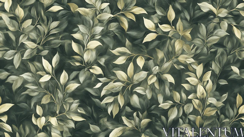 Dense overlapping leaf pattern on muted green background.