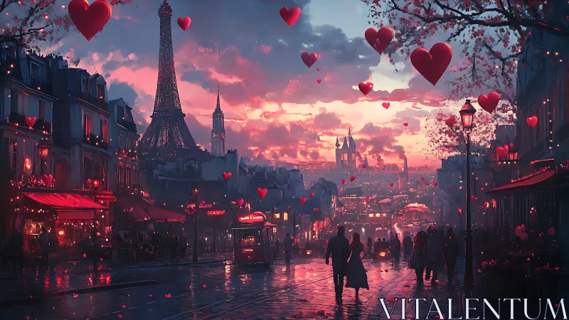 Paris Street Valentine's Day Fantasy at Dusk.