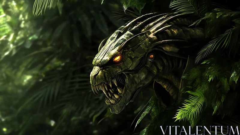 Biomechanical jungle predator with luminous predatory optics.