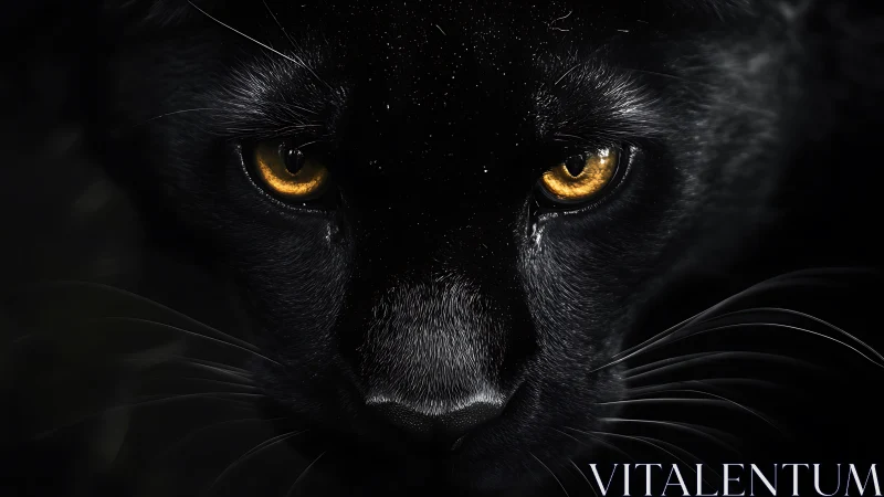 Black Felid Close-Up: Luminescent Amber Iris Detail Study