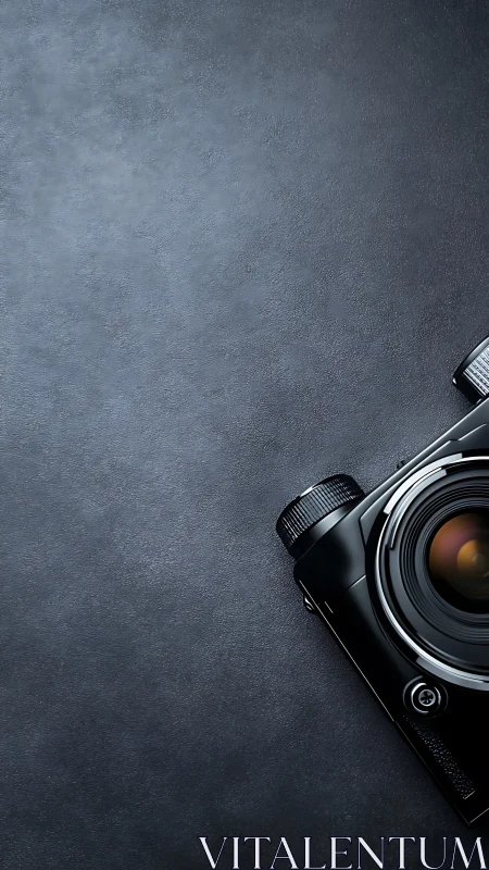Professional Camera on Gray Textured Background
