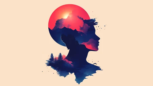 Sunlit silhouette dreaming in deep blue and rose hues.