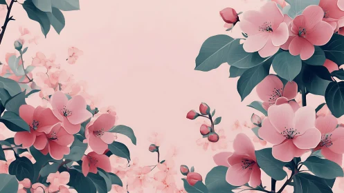 Pink Blossoms and Teal Leaves: A Gentle Garden Dream.