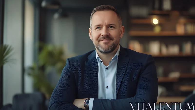 Corporate portrait of confident businessman in modern office interior