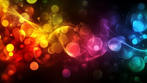 Color orbits drift like neon planets through liquid night