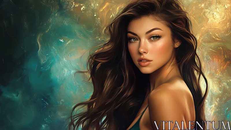 Digital portrait of young woman with abstract color field.