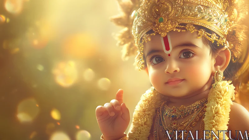 Golden crowned baby in divine glow and gentle quiet wonder.