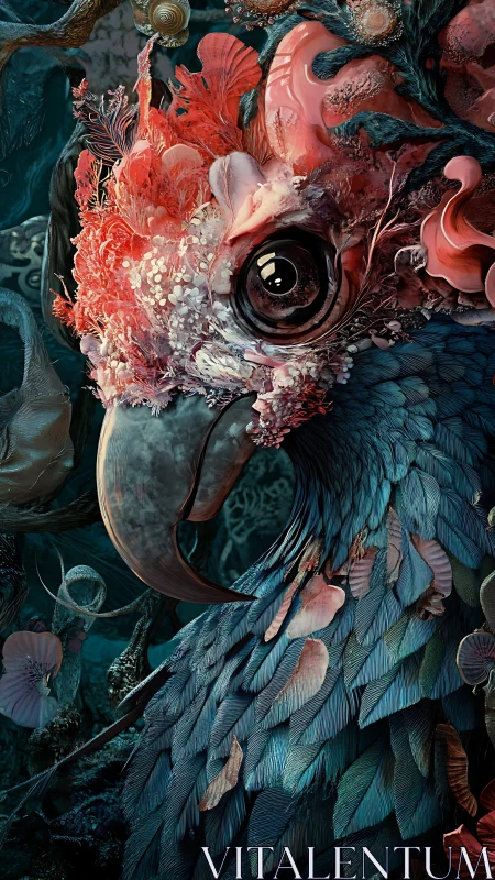 Hybrid avian portrait combines coral-like crest and layered plumage