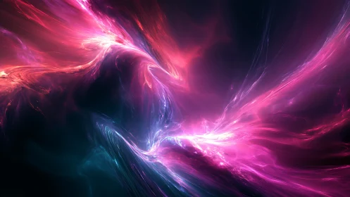 Neon cosmic energy waves across deep space void.