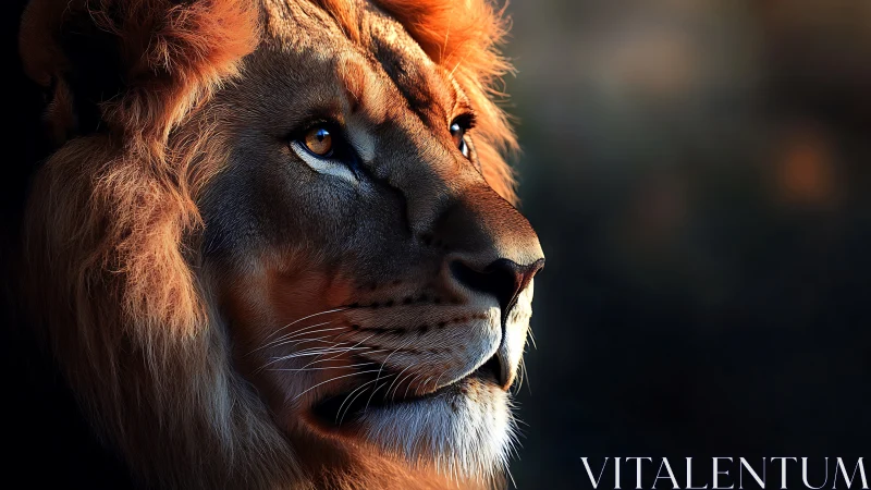 Lion profile portrait catches warm low sunset light
