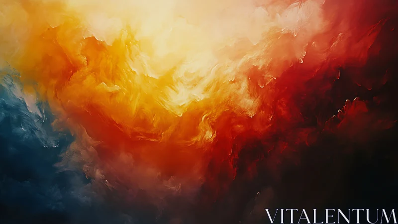 Sunlit ember clouds swirling through stormy twilight skies.