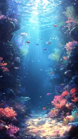 Sunlit coral canyon where shy reef fish drift in daydreams.