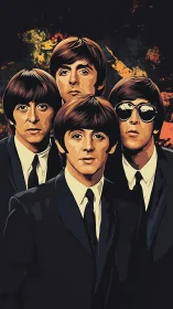 Pop art quartet portrait with high-contrast vector rendering.