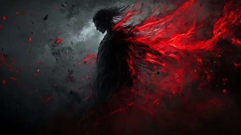 Dark elemental figure erupts in swirling crimson energy storm