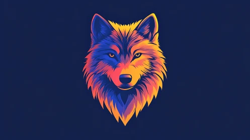 Neon gradient wolf portrait on deep indigo background.