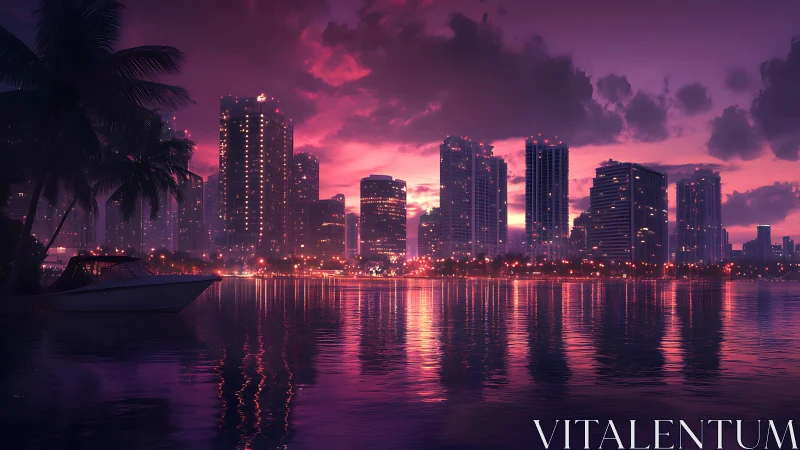 Soft twilight city skyline glows gently across calm water