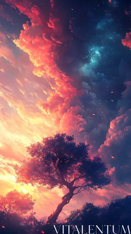 Radiant twilight sky pours color over a dreaming forest