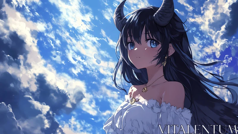 Skybound horned girl adrift in storm-bright daydreams.