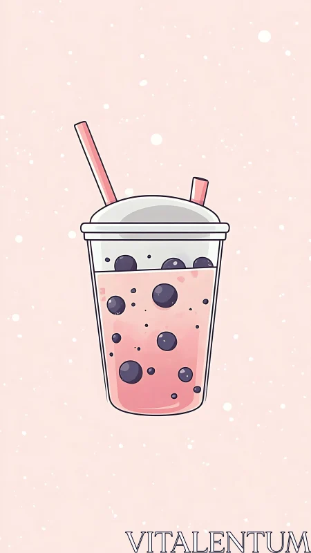 Charming Bubble Tea Illustration with Delightful Toppings