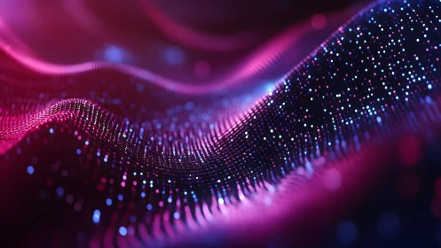 Abstract digital waves with glowing particles in vibrant neon style.