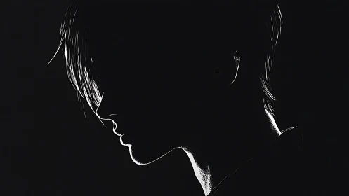 Silhouetted profile carves quiet light from surrounding dark